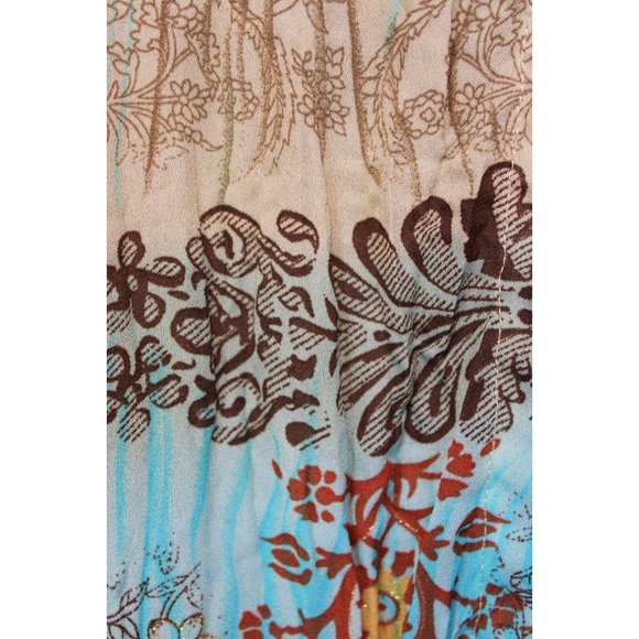 Dress barn Floral sz XL Boho Gypsy Artsy Beaded Fringe Wrinkle Look Summer Comfo - Picture 4 of 8